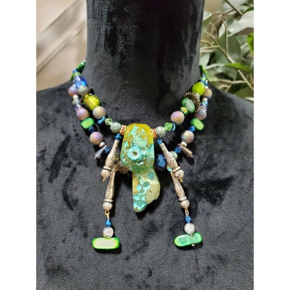Handmade Custom Colorful Beach Style Beaded Druzy Necklace - Picture 1 of 8